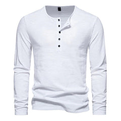 Stylish Men's Basic Five Buttons Henry Neck Long Sleeve T-shirt