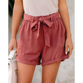 Leisure Women's High Waist Solid Color Hemmed Shorts