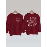 KARMA IS A CAT Print Round Neck Sweatshirt