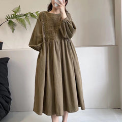 Japanese Mori Floral Embroidery Lace Corduroy Dress