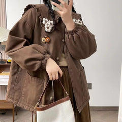 Japanese Style Doll Neck Flower Lapel Loose Jacket