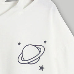 V-neck Hollowed Out Planet Printed Short Sleeve T-shirt