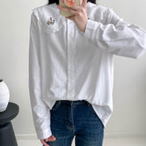 Japanese Mori Lace Panda Embroidered Lapel Loose Shirt
