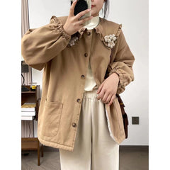 Japanese Style Doll Neck Flower Lapel Loose Jacket
