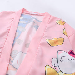 Japanese Style Women's Lucky Cat Printed Thin Cardigan Kimono