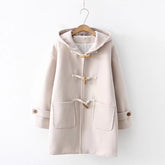 Korean Style Solid Color Horn Button Loose Pockets Coat