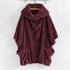 Trendy Irregular Solid Color Plush Pockets Coat