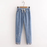 Vintage Cuffed Rabbit Embroidered Denim Jeans