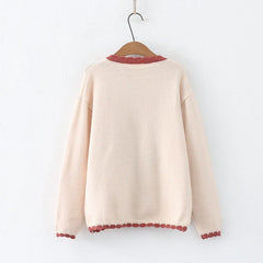 Stylish Floral Embroidered Round Neck Button Cardigan