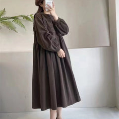 Japanese Mori Floral Embroidery Lace Corduroy Dress