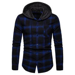 Casual Men's Checkered Thin Shirt Patchwork Hoodie