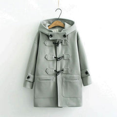 Plain Color Winter Woolen Hooded Coat
