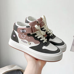 Cartoon Bear High Top Women's Versatile Velcro Shoes