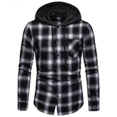 Casual Men's Checkered Thin Shirt Patchwork Hoodie