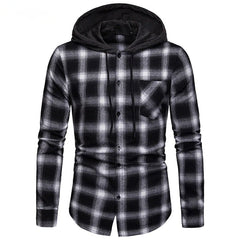 Casual Men's Checkered Thin Shirt Patchwork Hoodie