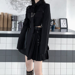 Punk Style Dark Girls Cropped Shirt with Short Skirt Two Piece Set