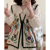 Japanese Mori Colorful Flower Embroidery Knitted Vest