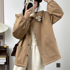 Japanese Style Doll Neck Flower Lapel Loose Jacket