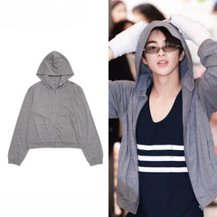 KEONHO Same Gray Plain Hooded Top