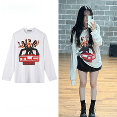 KARINA Same White Print Long-sleeved T-shirt