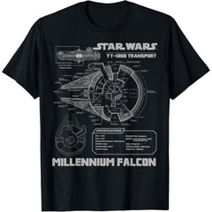 Millennium Falcon Grey Schematics Graphic T-Shirt