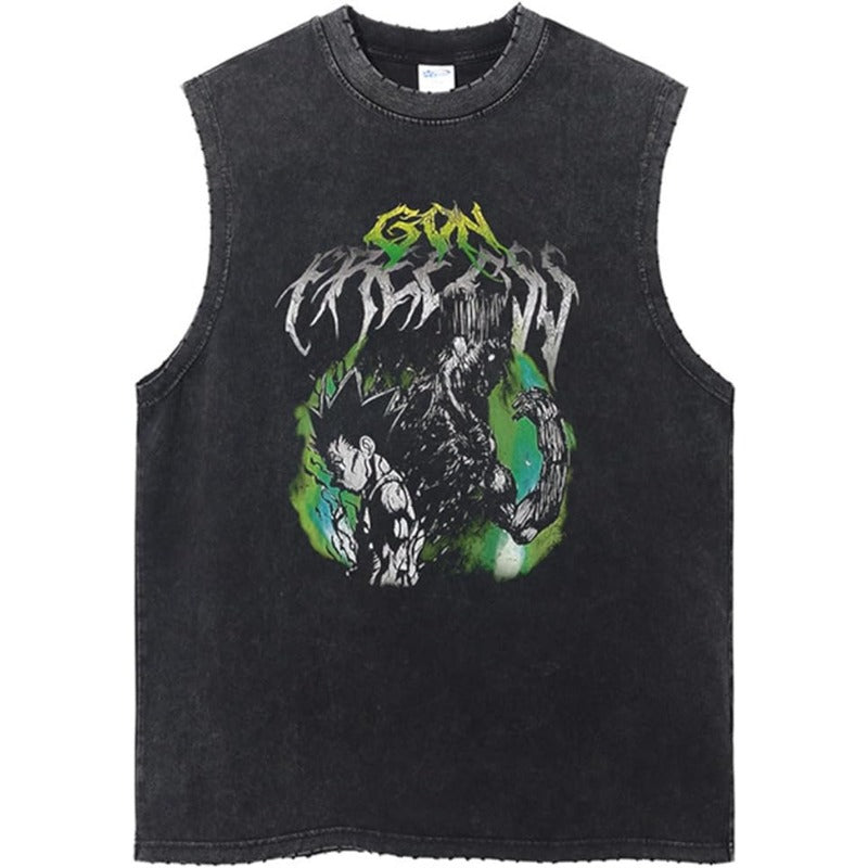 Men's Anime Print Washed Sleeveless Vest