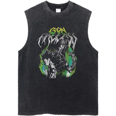 Men's Anime Print Washed Sleeveless Vest