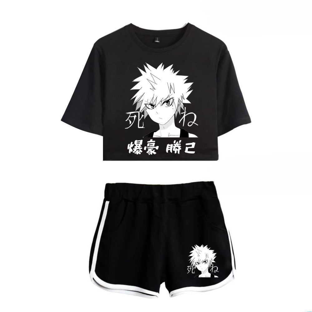 Trendy Women's Anime Graphic Cropped T-shirt Shorts Set