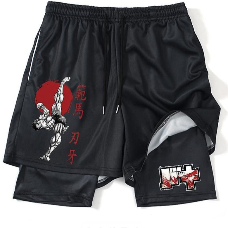 Men's Anime Digital Print Double-layer Fitness Shorts