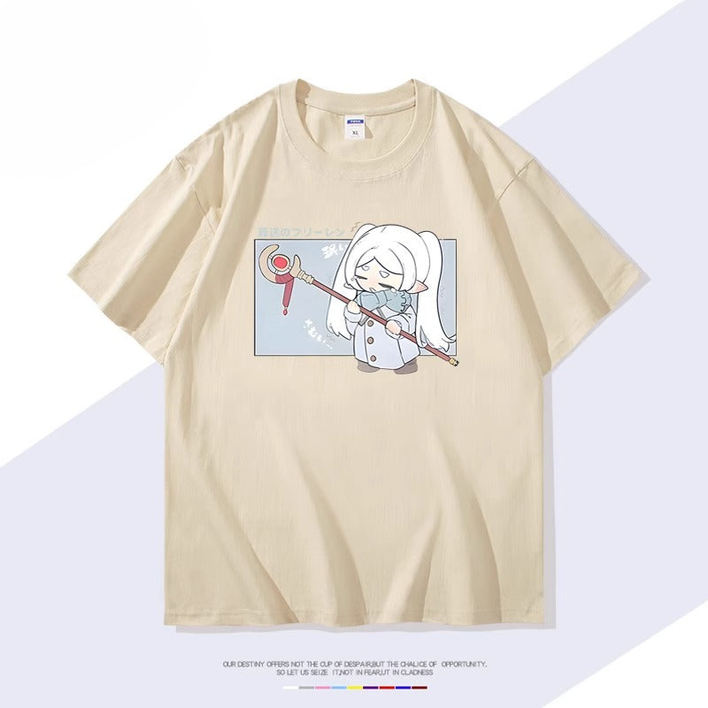 Trendy Anime Print Short-sleeved Cotton T-shirt