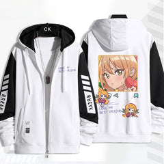 Women's Anime Print Zipper Loose Hoodie