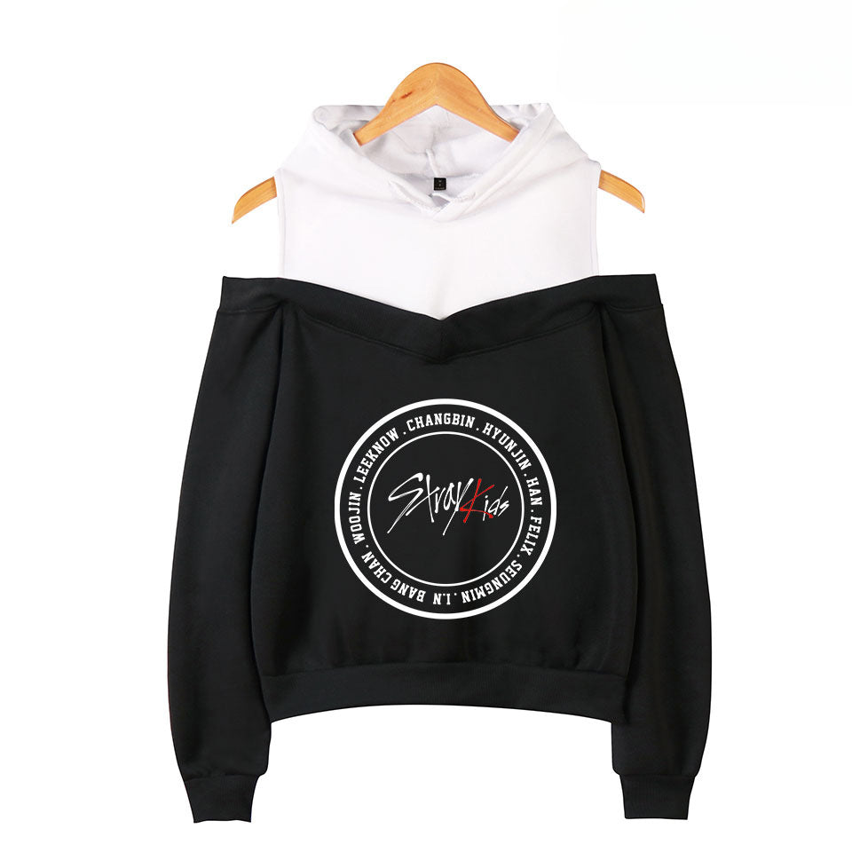 Cute Girls Kpop Fashion Print Off The Shoulder Hoodie