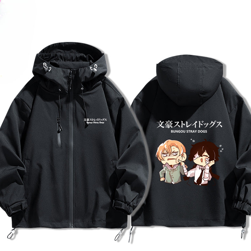 Casual Anime Graphic Print Zipper Hooded Jacket