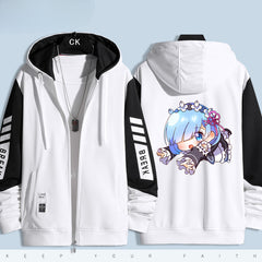 Unisex Anime Print Zip Up Hooded Jacket