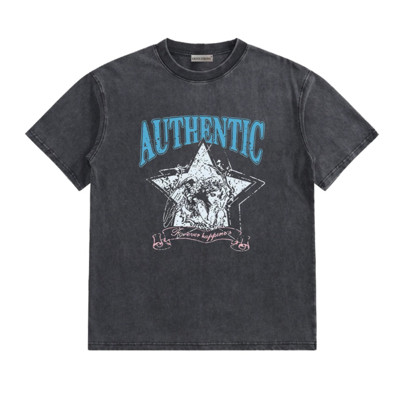 KARINA Same Printed Washed Short-sleeved T-shirt