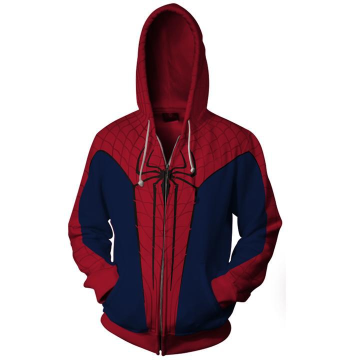 Cool Men's 3D Spider Print Zipper Cosplay Hoodie