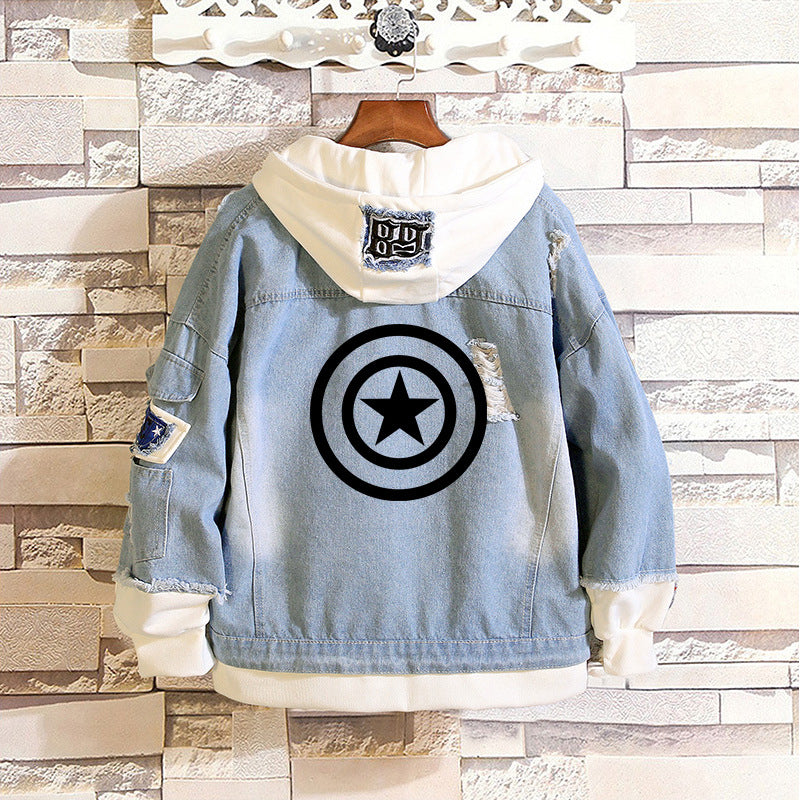 Unisex Trendy Comic Spider Denim Hooded Coat