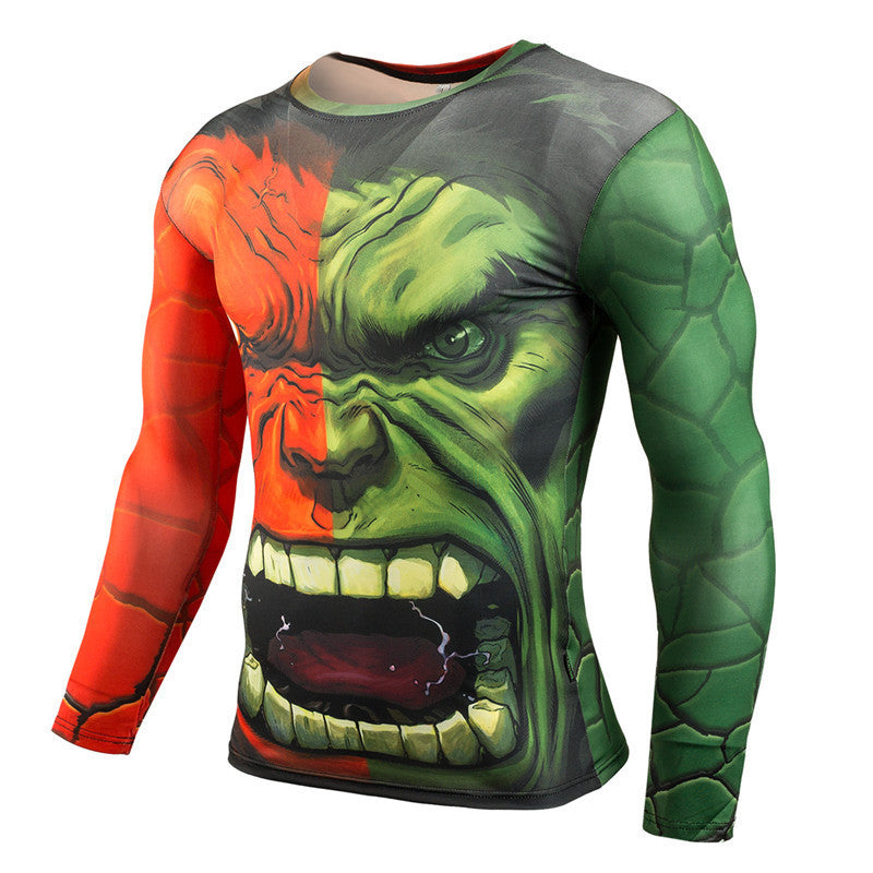 Men's Long Sleeve Elastic Digital Print T-Shirt