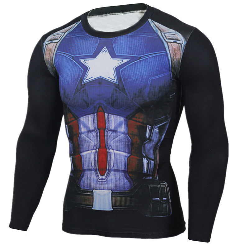 Men's Long Sleeve Elastic Digital Print T-Shirt