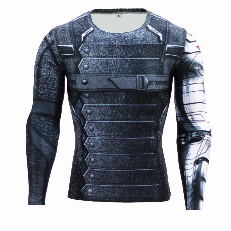 Men's Long Sleeve Elastic Digital Print T-Shirt