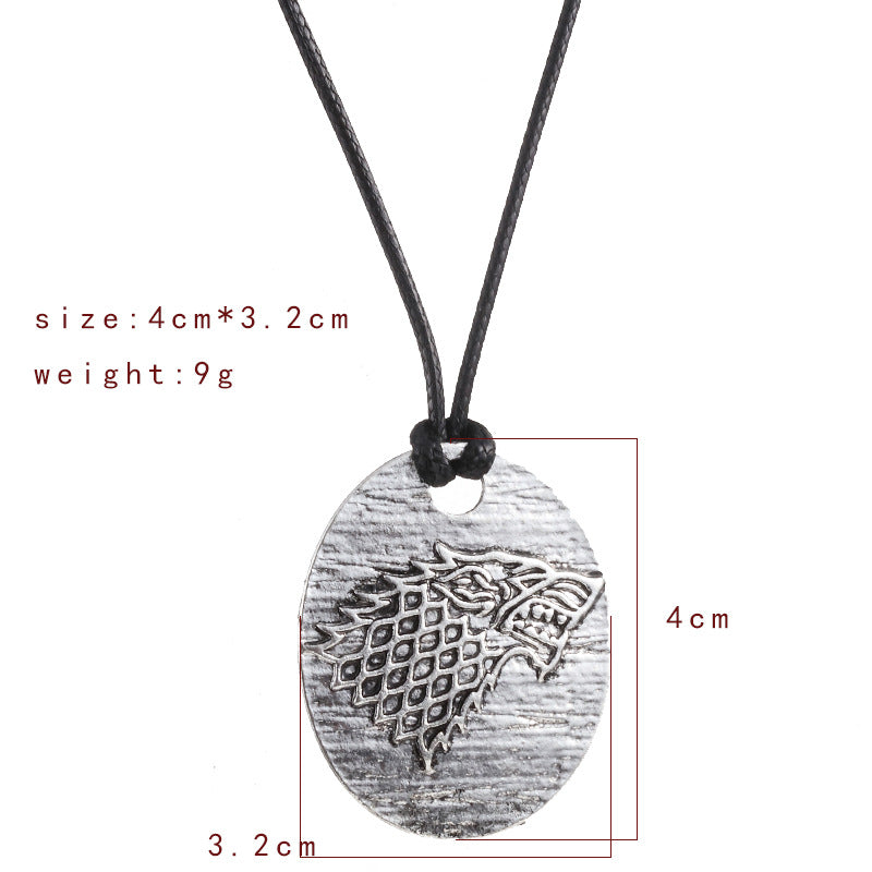 Stark Wolf Pendant Leather Rope Necklace