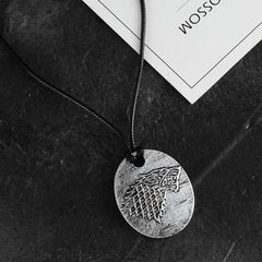 Stark Wolf Pendant Leather Rope Necklace
