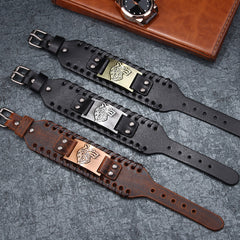 Men's Wolf Head Leather Bracelet