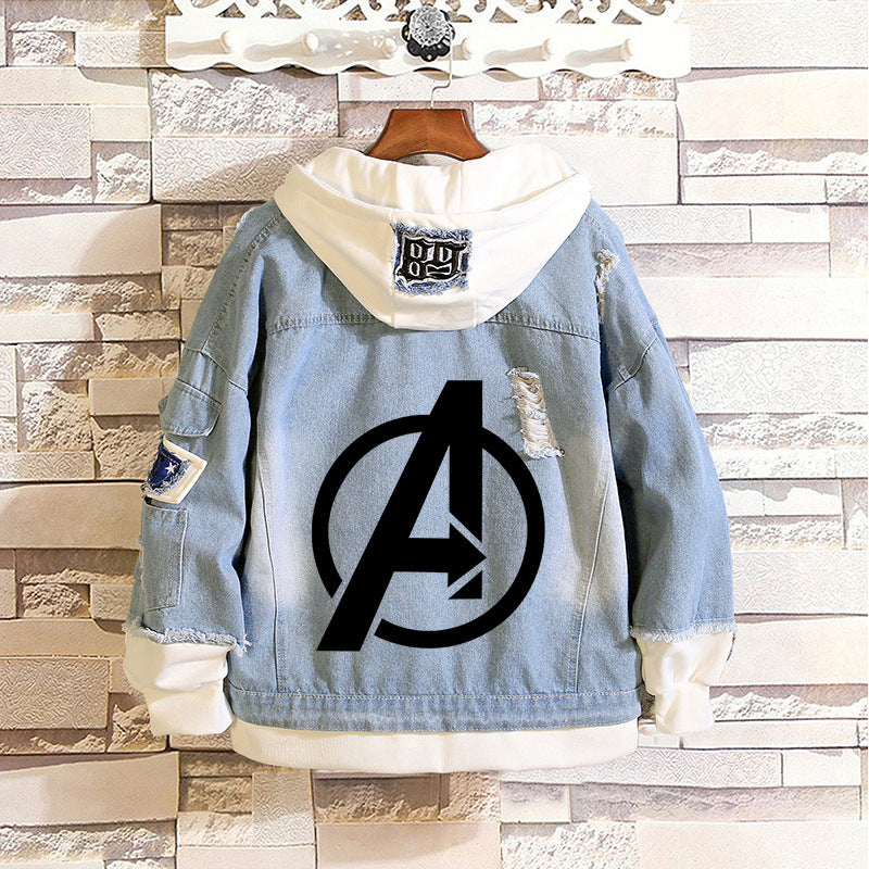 Unisex Trendy Comic Spider Denim Hooded Coat