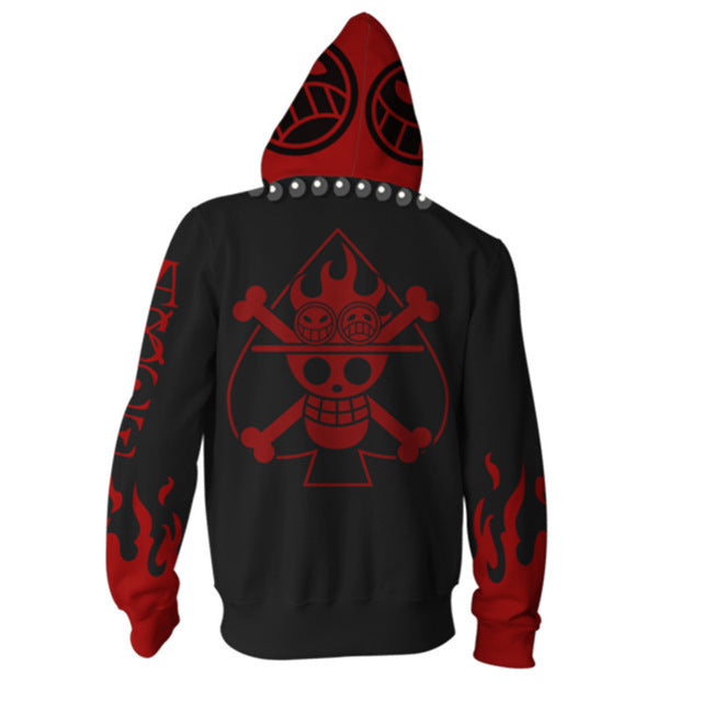 Cool Unisex Fire Fist Ace 3D Printed Zippered Cosplay Hoodie