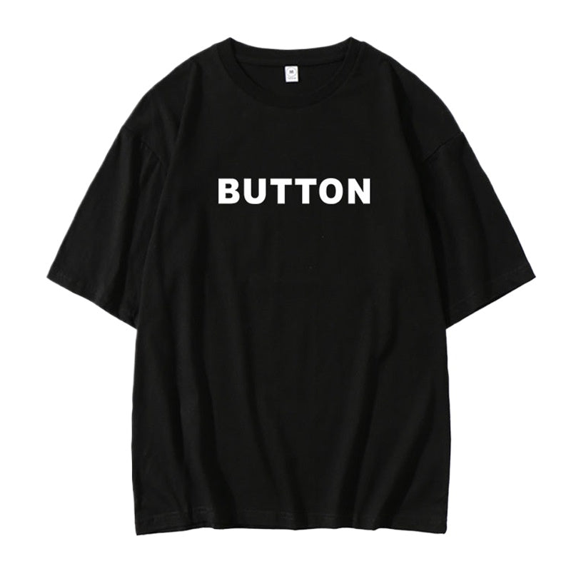 Casual Button Letter Cotton Round Neck T-shirt