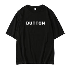 Casual Button Letter Cotton Round Neck T-shirt