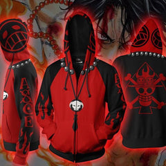 Cool Unisex Fire Fist Ace 3D Printed Zippered Cosplay Hoodie