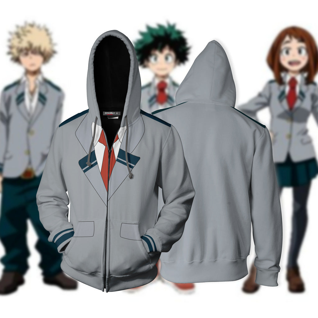 Unisex Trendy Digital Print Zip Up Cosplay Hoodie