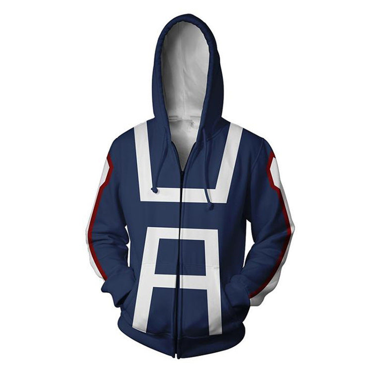 Unisex Trendy Digital Print Zip Up Cosplay Hoodie